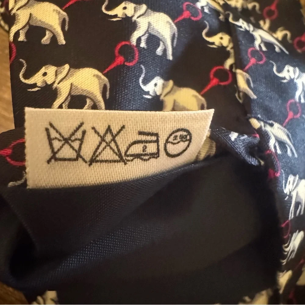 René Chagal Silk Elephant Print Tie Handmade Black Red Patterned‎